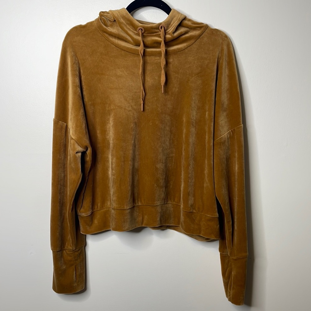 Golden Brown Fleece Cropped Cowneck pullover hoodie